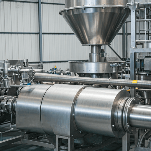 High-detail close-up of dairy processing machinery